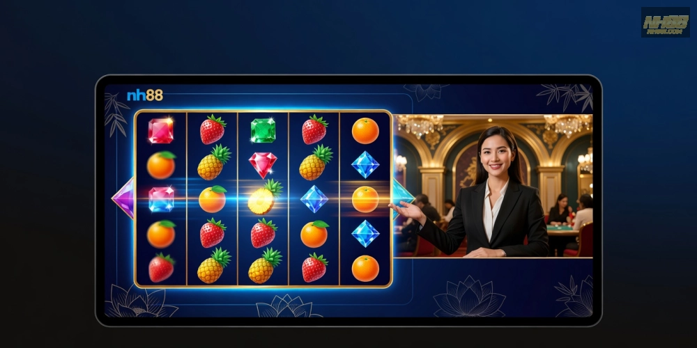 Khái niệm live casino slot games nh88 với dealer trực tiếp và giao diện hấp dẫn