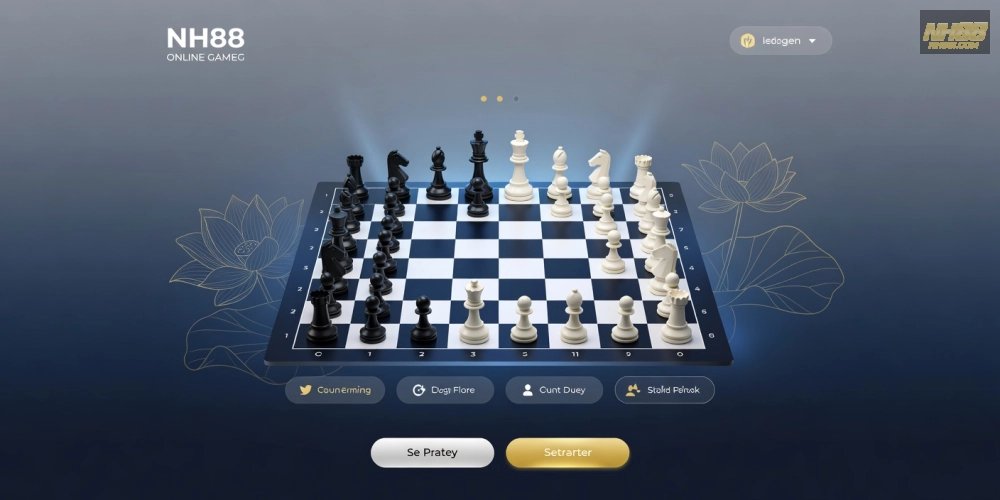 Minh họa bàn cờ vua trực tuyến trên nền tảng NH88 với các quân cờ sắp xếp chiến lược